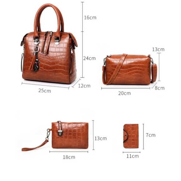 Black 4 Piece Crocodile Pattern Purse Set - Picture 2 of 8